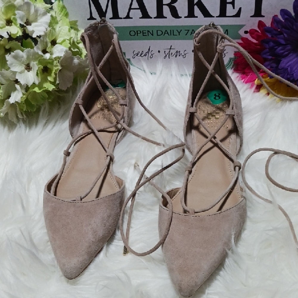 Vince Camuto Tan Flats with Pointed Toe and Suede Finish